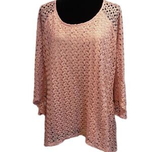 NEW Directions Lined Lace Short-Sleeved Top Soft Rose size XL